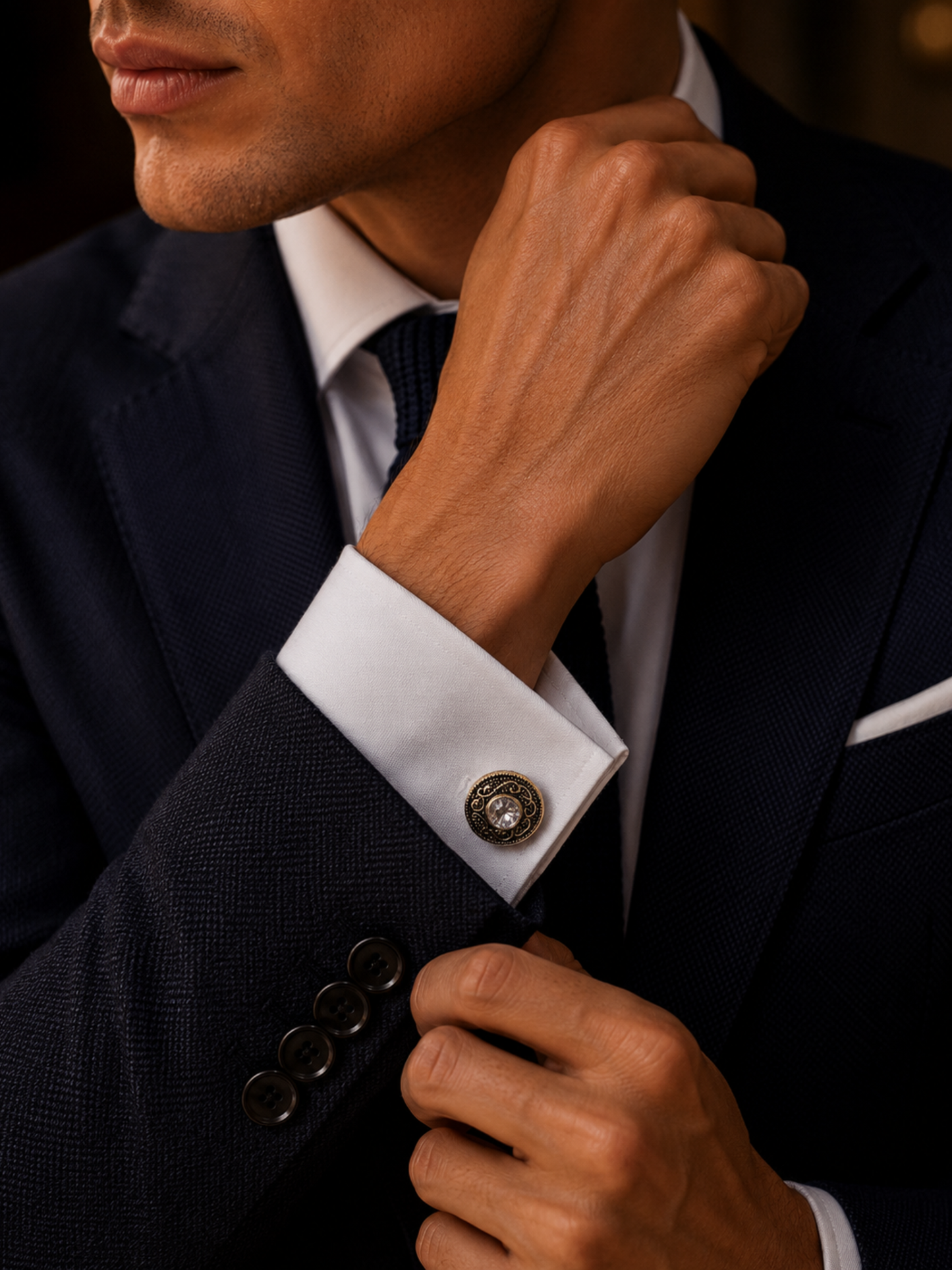 Regal Crystal Medallion Cufflinks