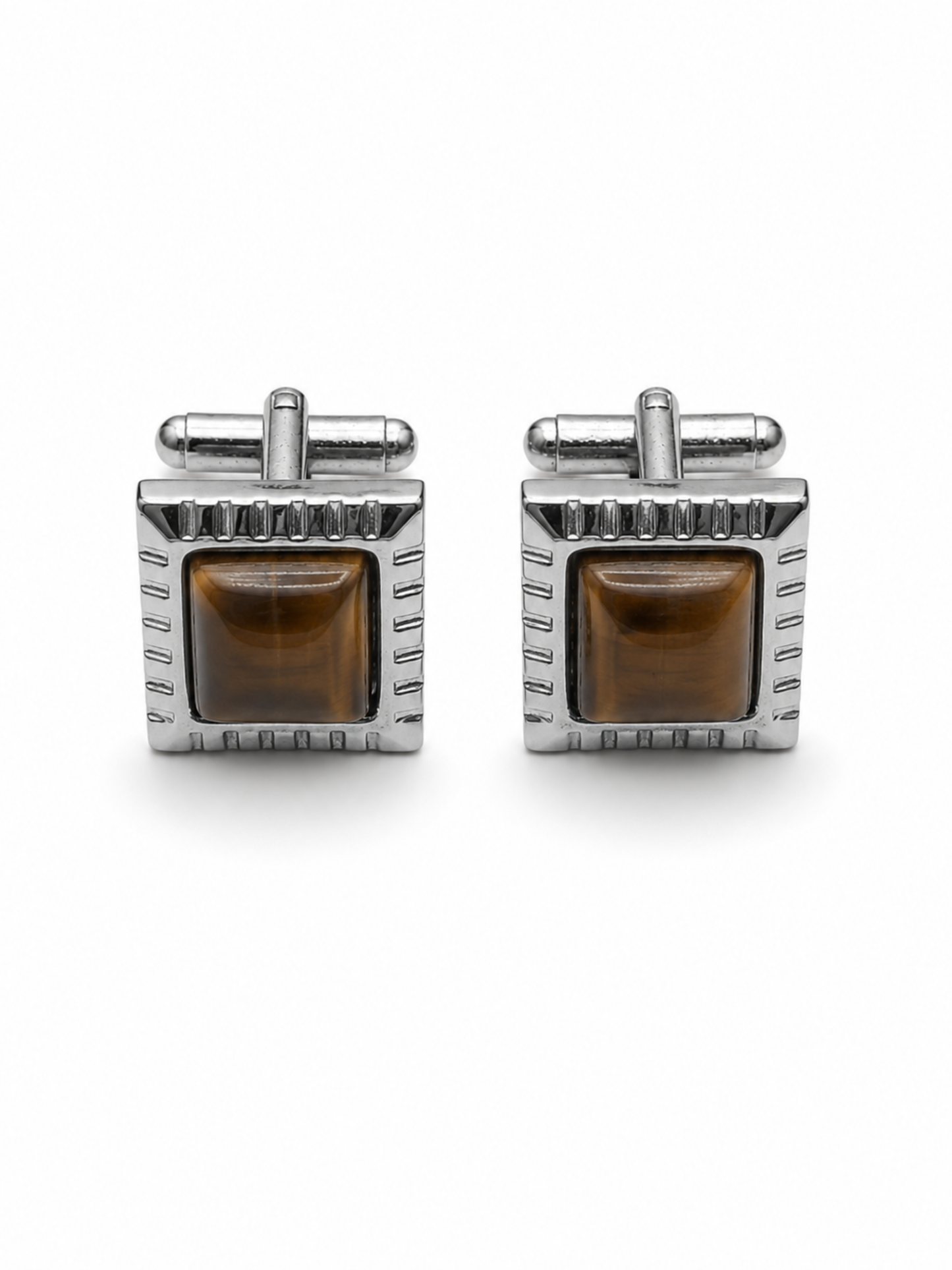 Tiger Eye Square Silver Cufflinks