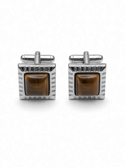 Tiger Eye Square Silver Cufflinks
