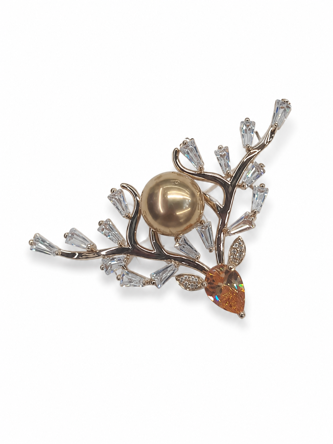Golden Pearl Vine Brooch