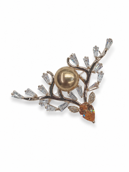Golden Pearl Vine Brooch