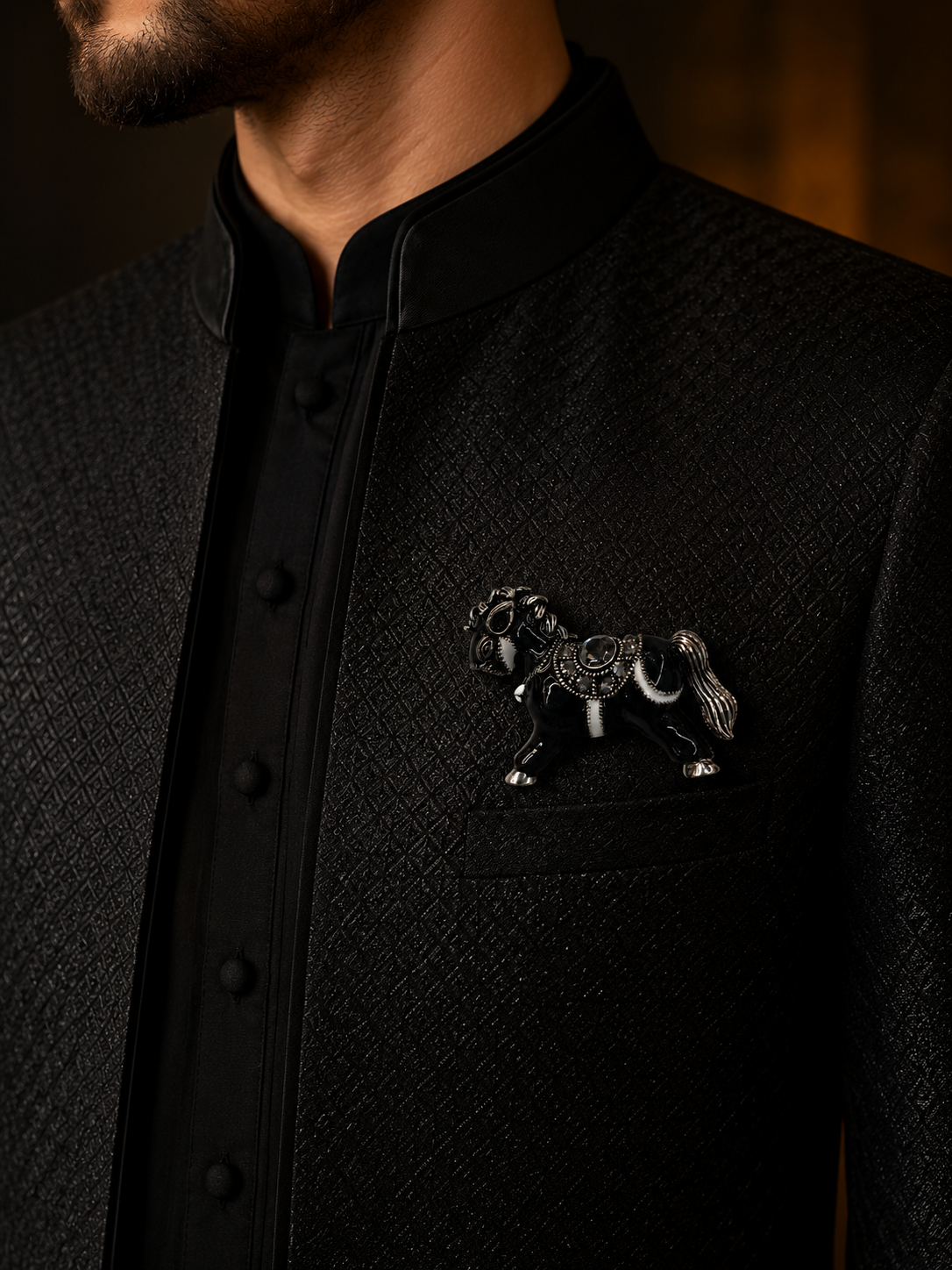 Midnight Majesty Horse Brooch