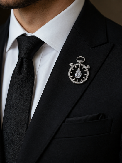 Timeless Crystal Pocket Watch Brooch
