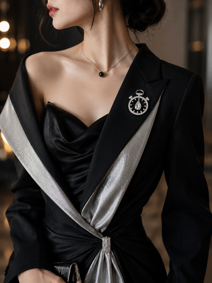 Timeless Crystal Pocket Watch Brooch