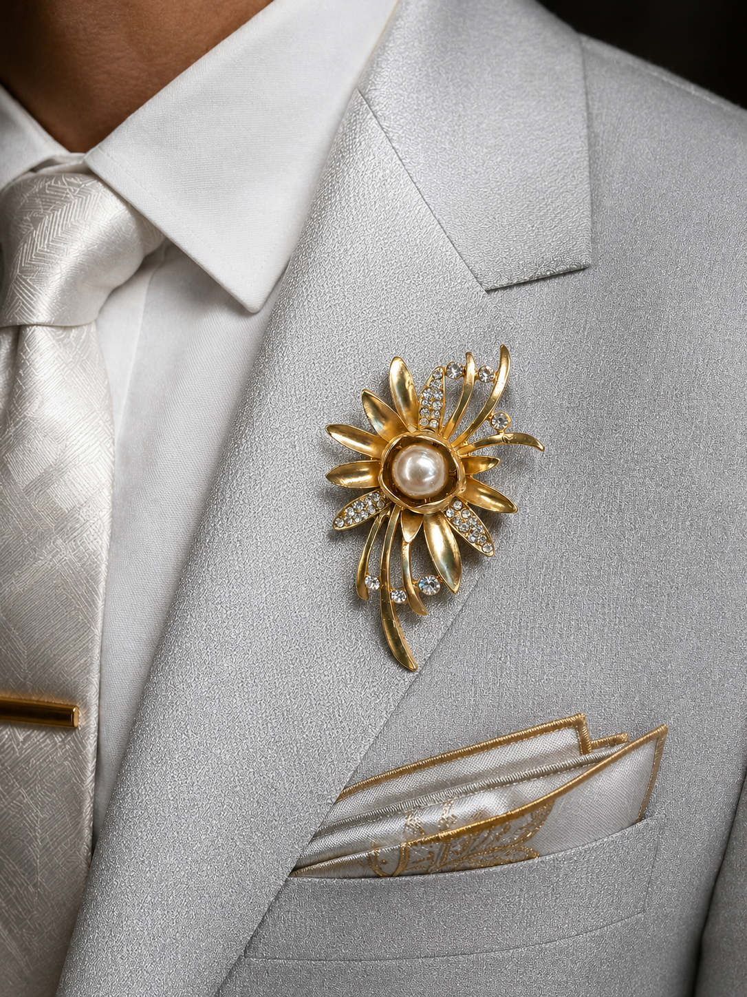 Golden Pearl Blossom Brooch
