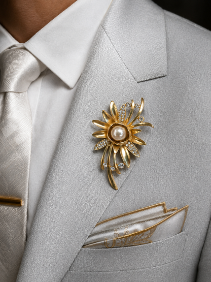 Golden Pearl Blossom Brooch