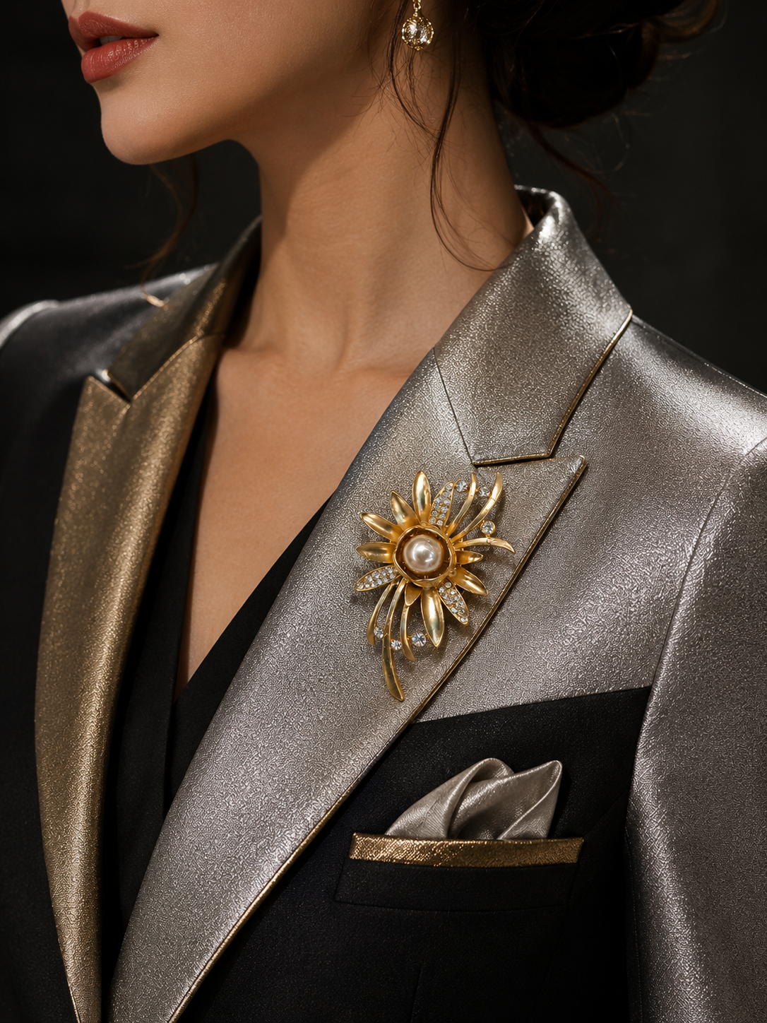 Golden Pearl Blossom Brooch