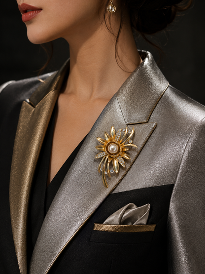 Golden Pearl Blossom Brooch