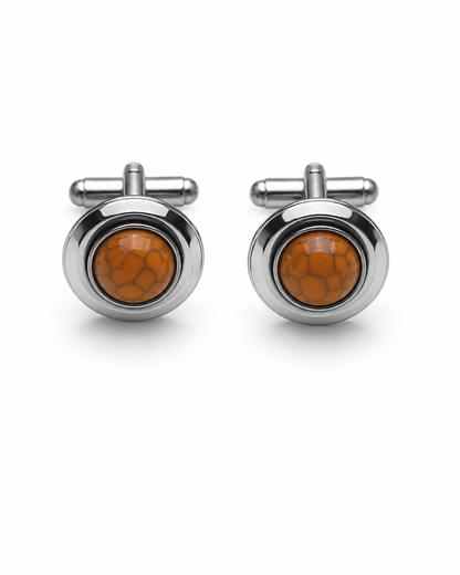 Amber Stone Classic Round Cufflinks