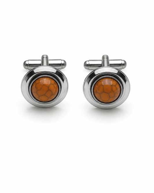 Amber Stone Classic Round Cufflinks