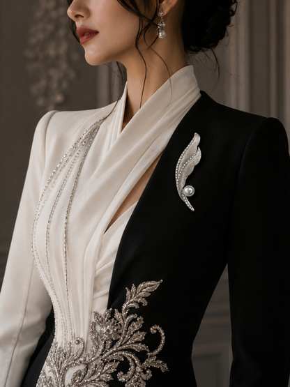 Silver Feather Pearl Brooch